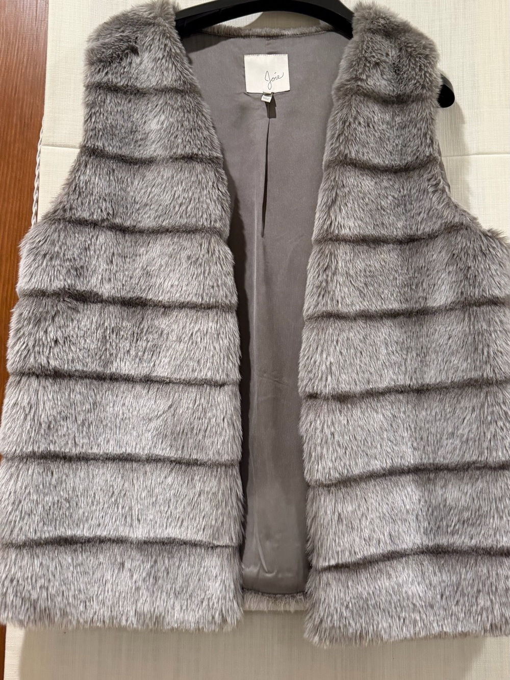 Joie Gray Faux Fur Sleeveless Vest